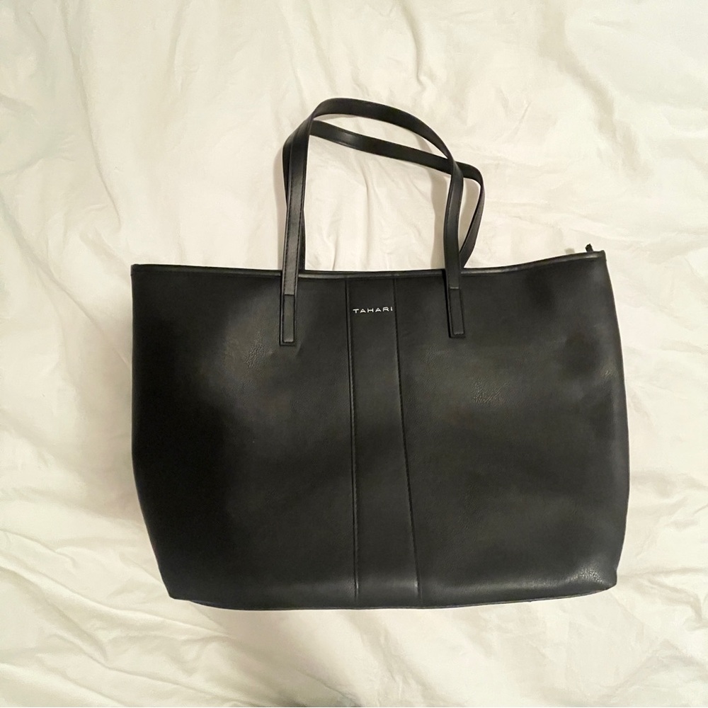Tahari Black Vegan Leather Large Tote Bag